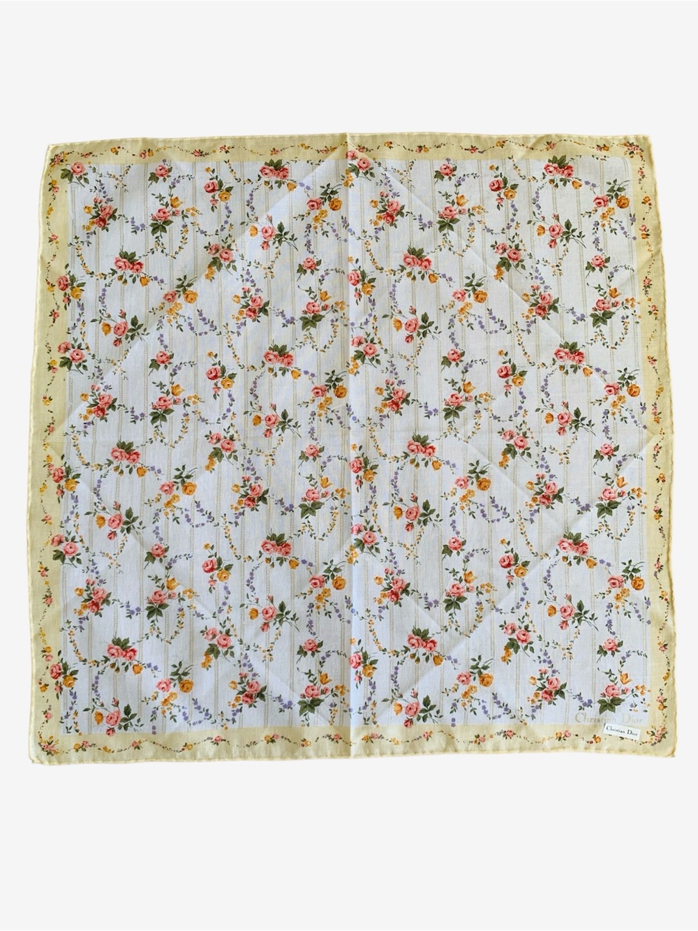 Christian Dior Vintage Floral Handkerchief 18.5" Square 100% Cotton NWT Japan